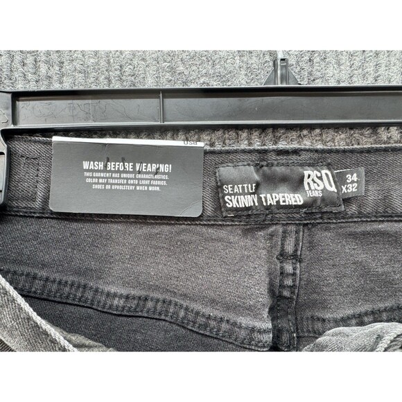 RSQ Moto Jeans Mens 34x32 Black Seattle Skinny Tapered Zipper Accent Stretch NEW - Picture 6 of 12